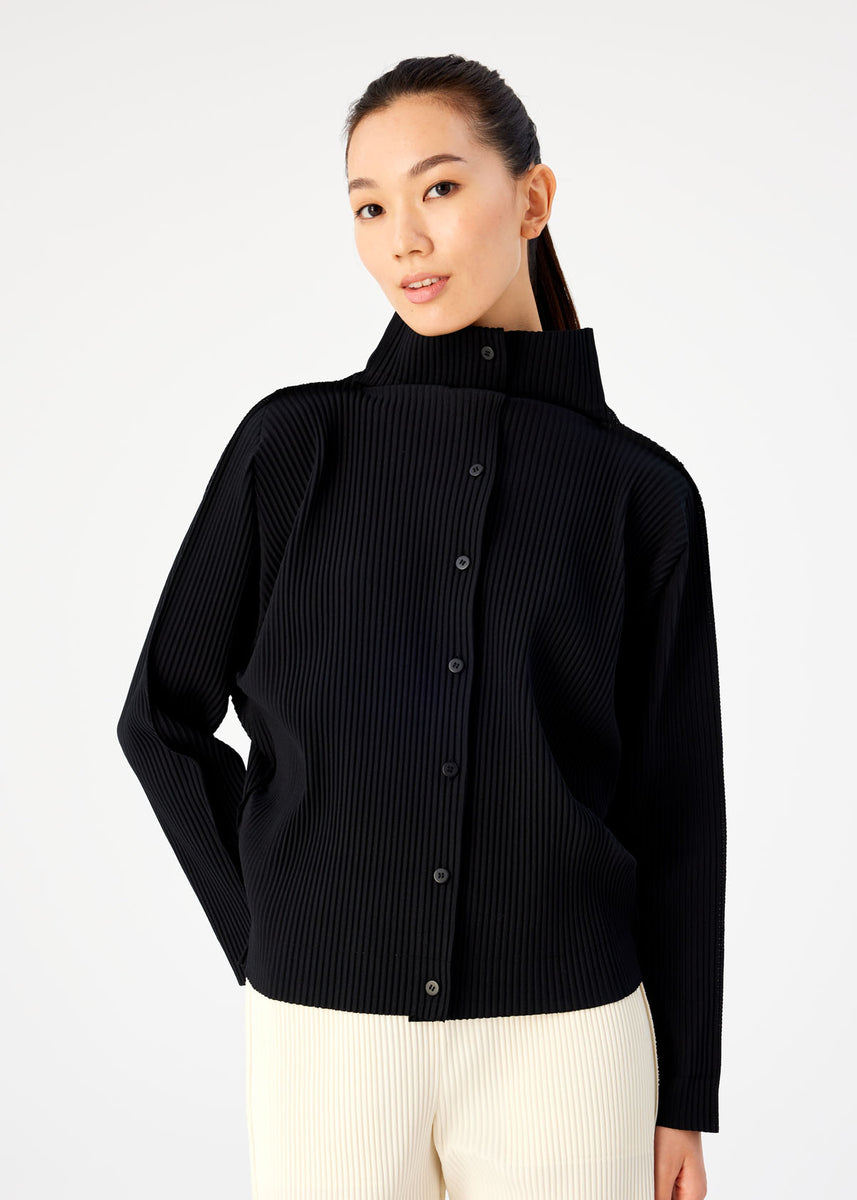 FINE KNIT PLEATS BLACK CARDIGAN | The official ISSEY MIYAKE 