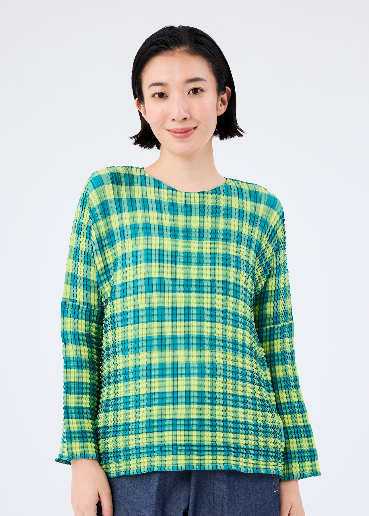 GINGHAM CHECK PLEATS SHIRT | The official ISSEY MIYAKE ONLINE