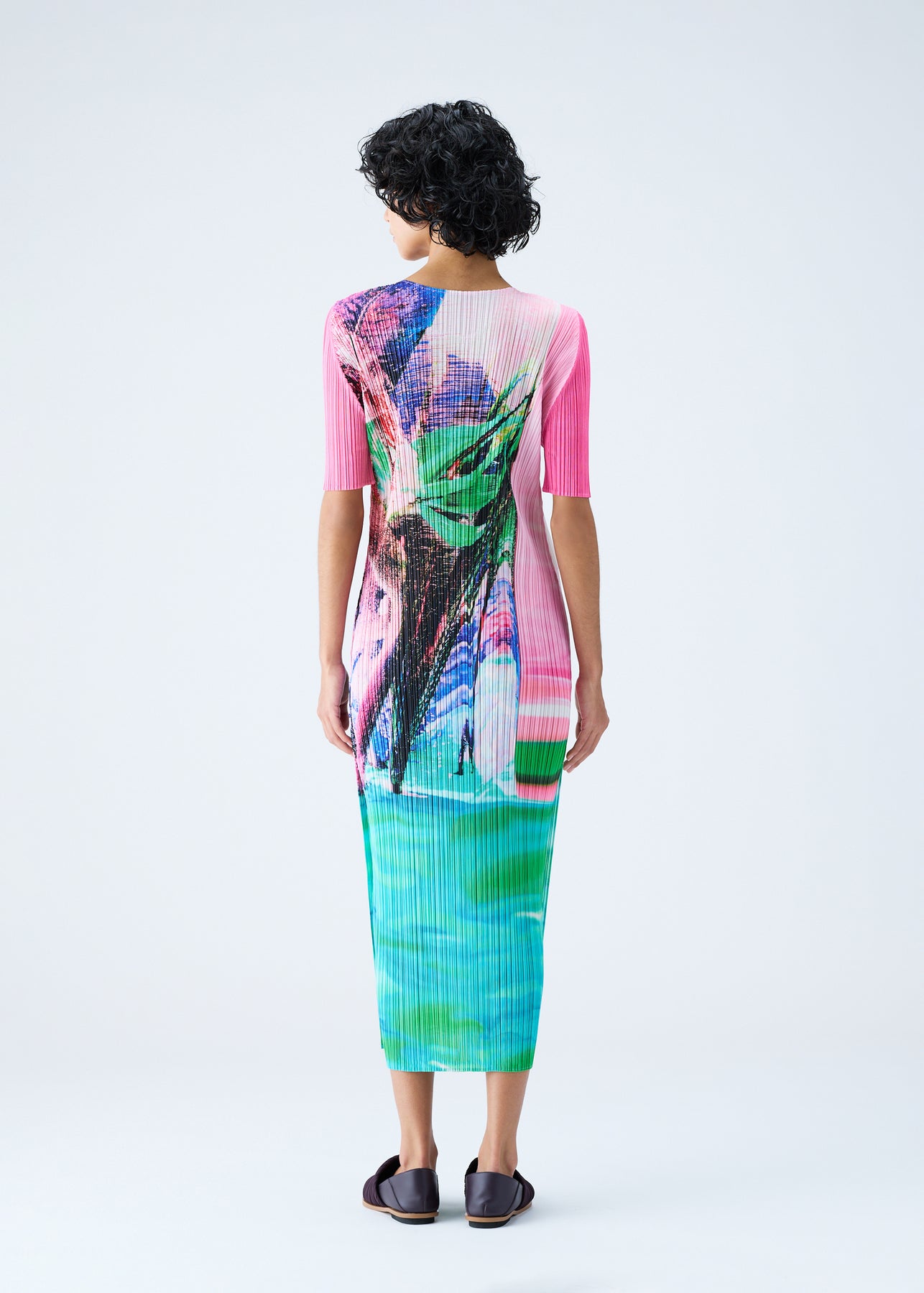 Pleats Please by Issey Miyake Tropical Winter Dress in Blue Curated at Jake and Jones 5