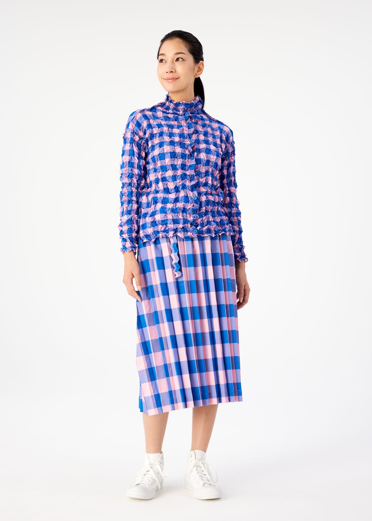 GINGHAM CHECK PLEATS BOTTOM SKIRT | The official ISSEY MIYAKE